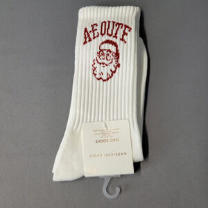 American Eagle Socks Mens One Size White Dad Santa Graphic Crew Ribbed Holiday